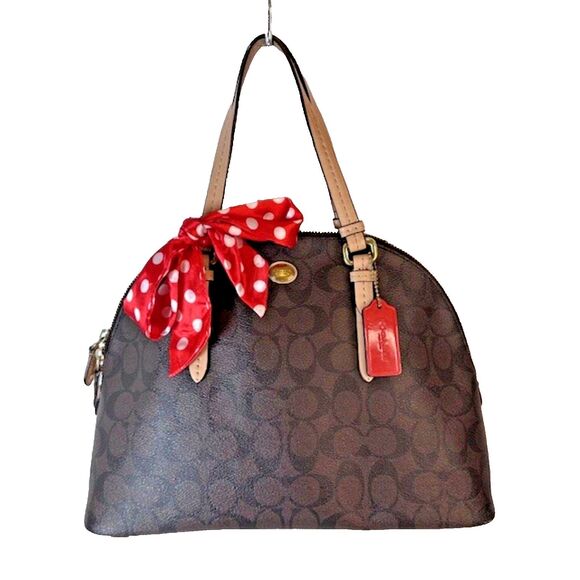 Coach Cora Domed Satchel F26184 Brown Coated Canvas/Leather Handbag Purse - Picture 1 of 14